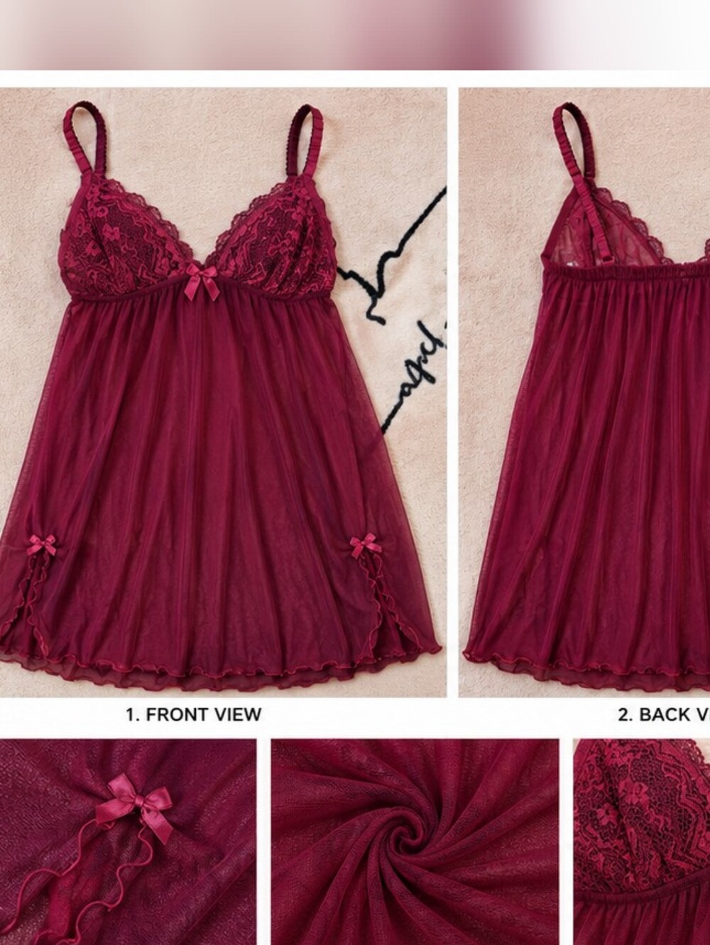 Burgundy Lace Babydoll Nightdress